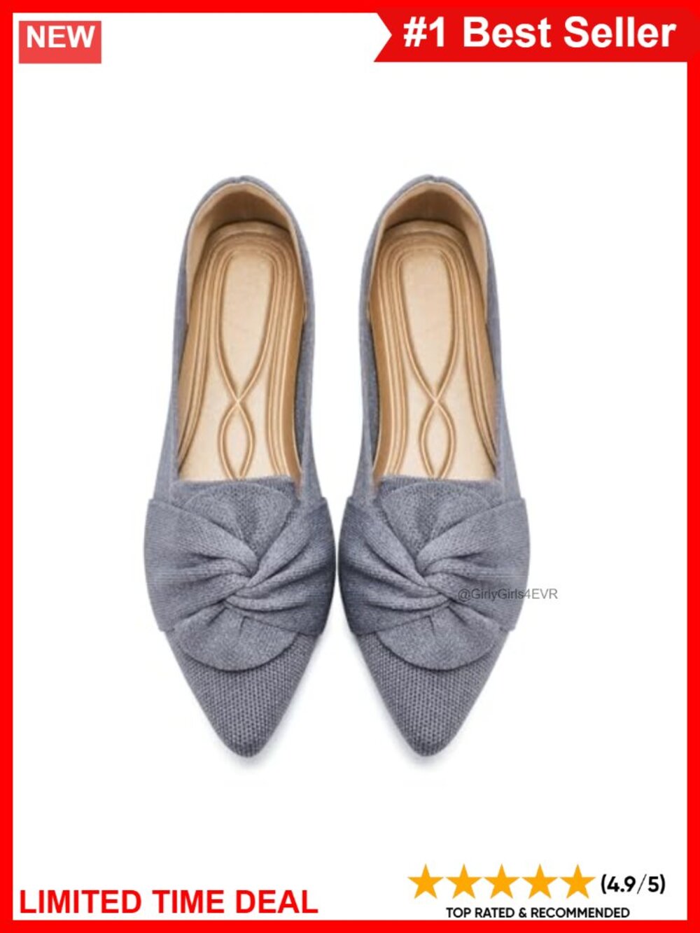 Women's Pointed Toe Ballet Flats Knit Bow Slip-On Casual Comfort Shoes